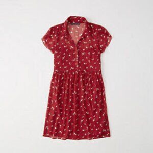 NWT $58 A&F Chiffon Shirt Dress in RED FLORAL - XS!